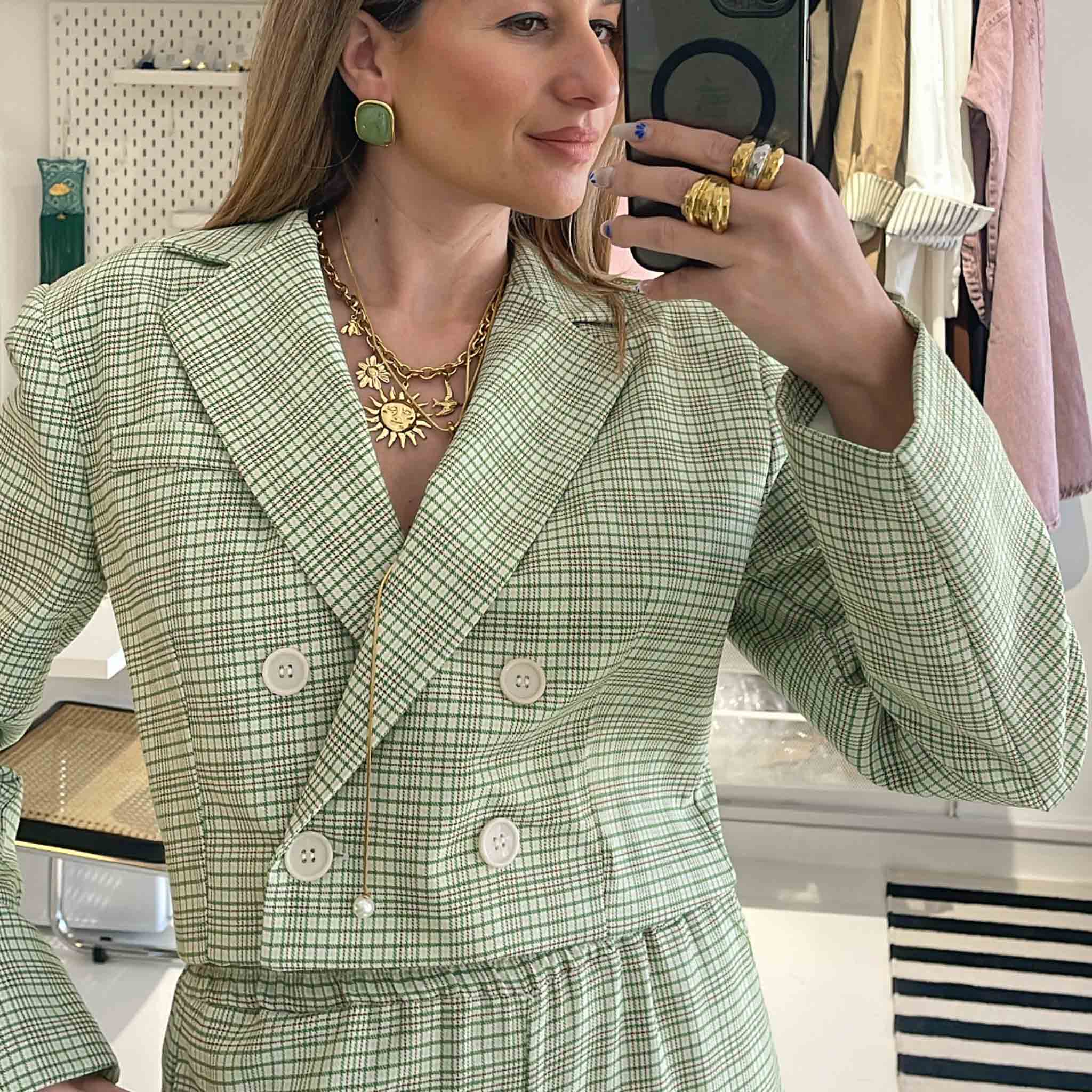 Green Plaid Tailored Set