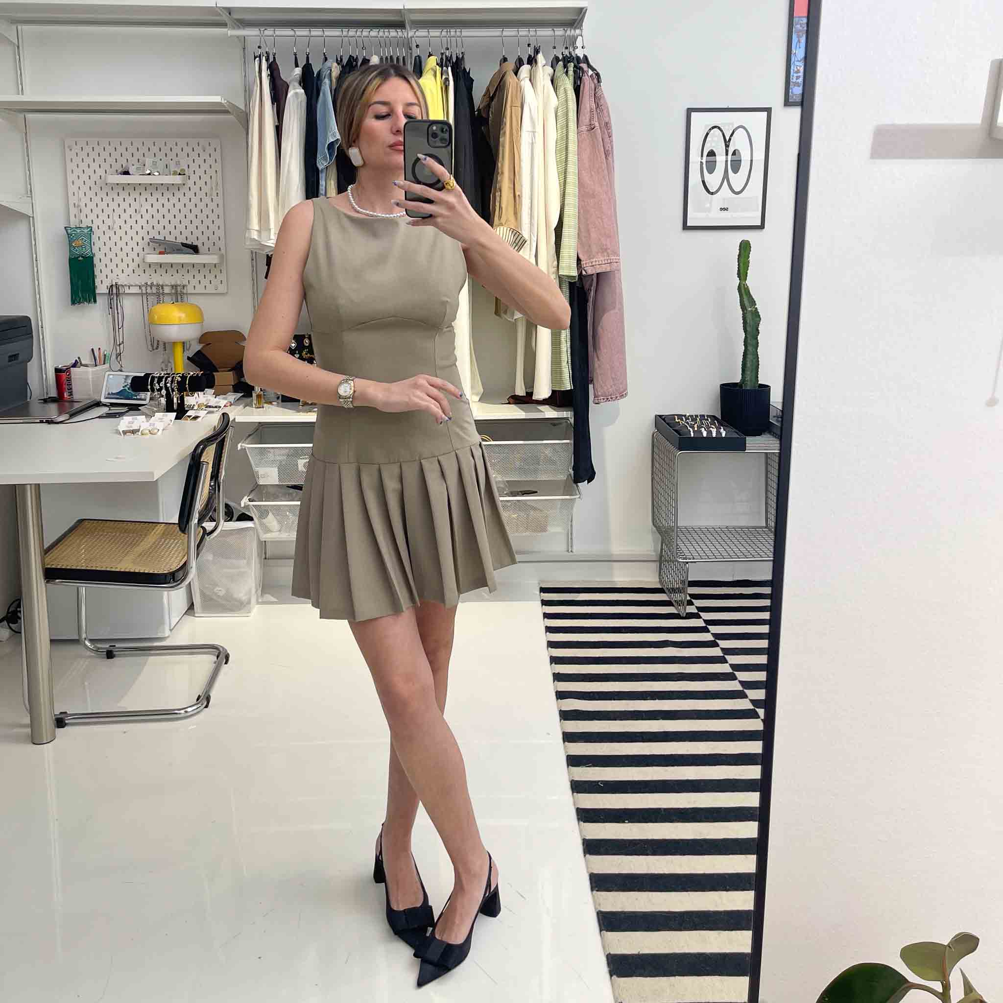 Olive Pleats - Mini Dress