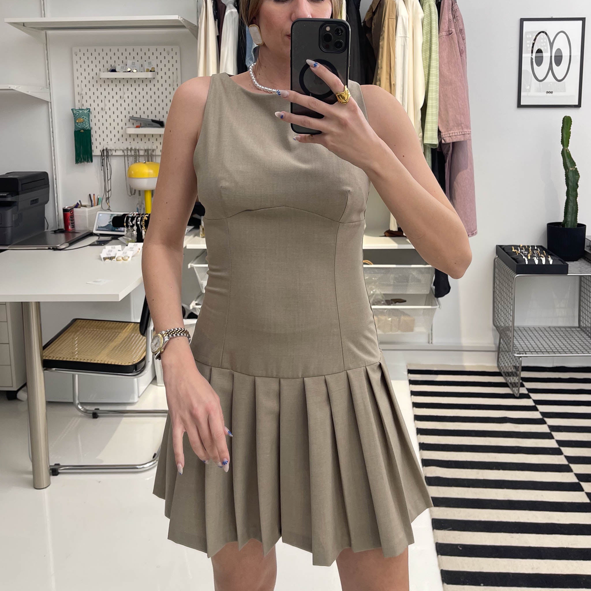 Olive Pleats - Mini Dress
