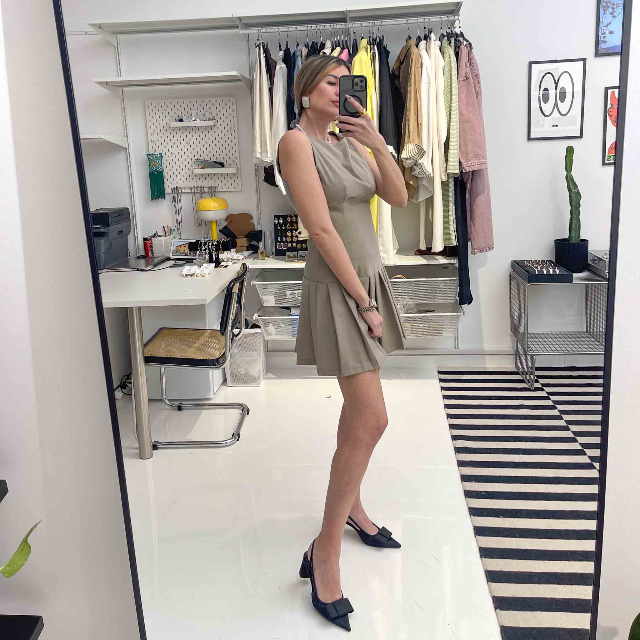 Olive Pleats - Mini Dress