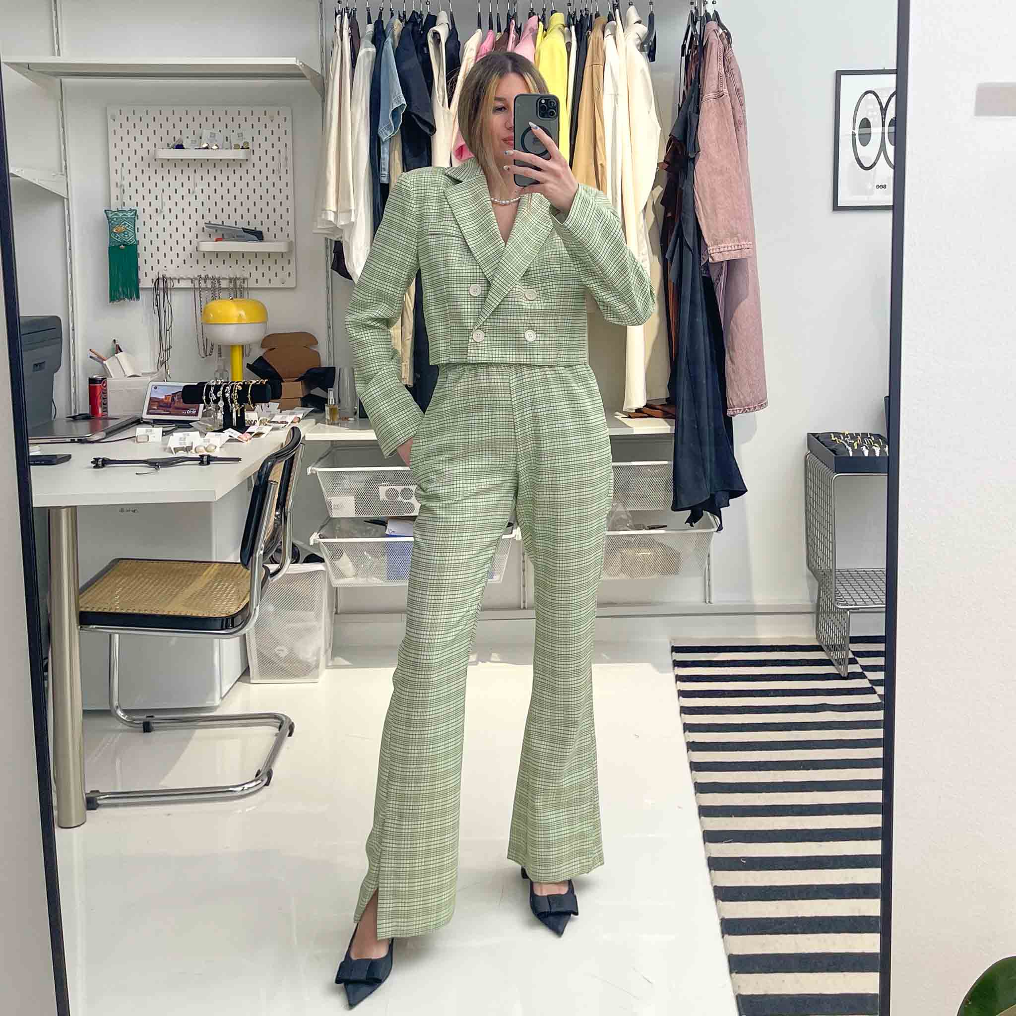 Green Plaid Tailored Set